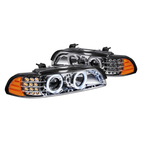 Lumen® - Chrome Halo Projector Headlights with LED DRL and Turn Signal, BMW 5-Series