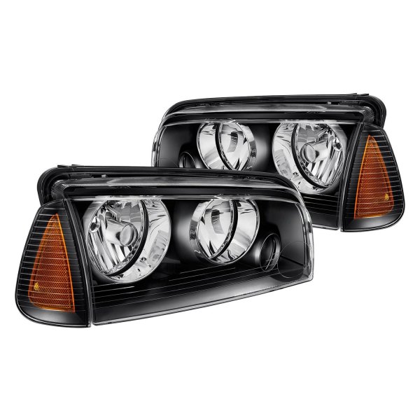 Lumen® - Black Euro Headlights with Corner Lights, Dodge Charger