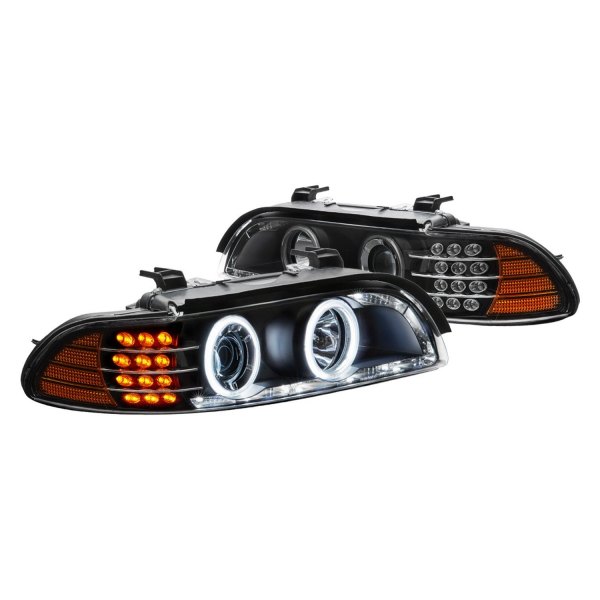 Lumen® - Black Halo Projector Headlights with LED DRL and Turn Signal, BMW 5-Series
