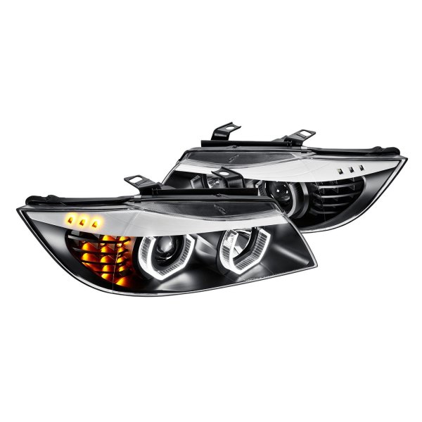 Lumen® - Black 3D Crystal DRL Bar Projector Headlights with LED Turn Signal, BMW 3-Series