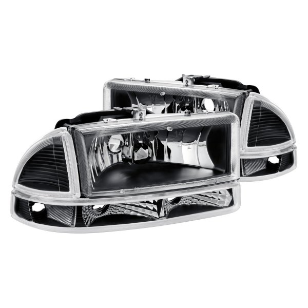 Lumen® - Black Euro Headlights with Bumper Lights, Dodge Dakota