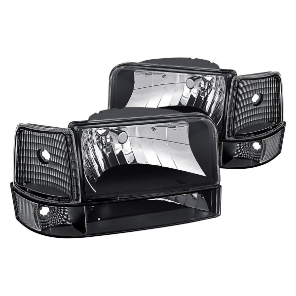 Lumen® - Black Euro Headlights with Bumper and Corner Lights, Ford F-150