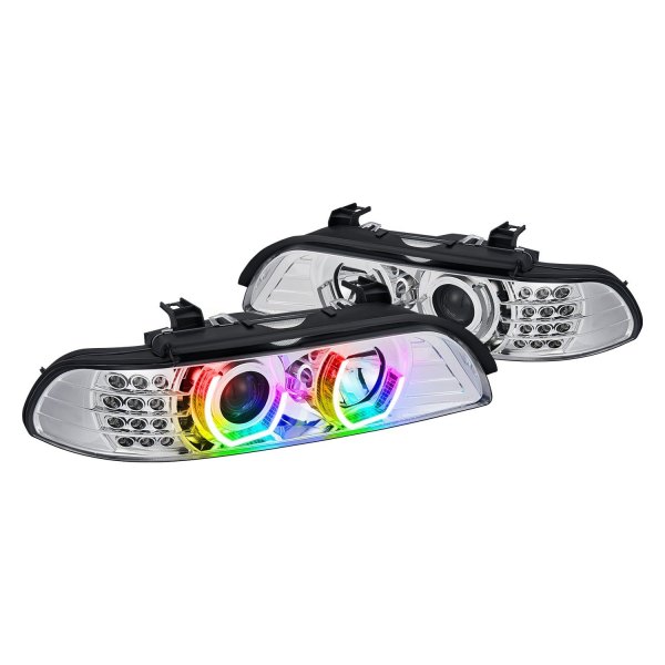 Lumen® - 7 Color Chrome DRL Bar Projector Headlights with LED Turn Signal, BMW 5-Series