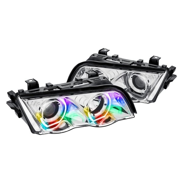 Lumen® - 7 Color Chrome LED DRL Bar Projector Headlights, BMW 3-Series