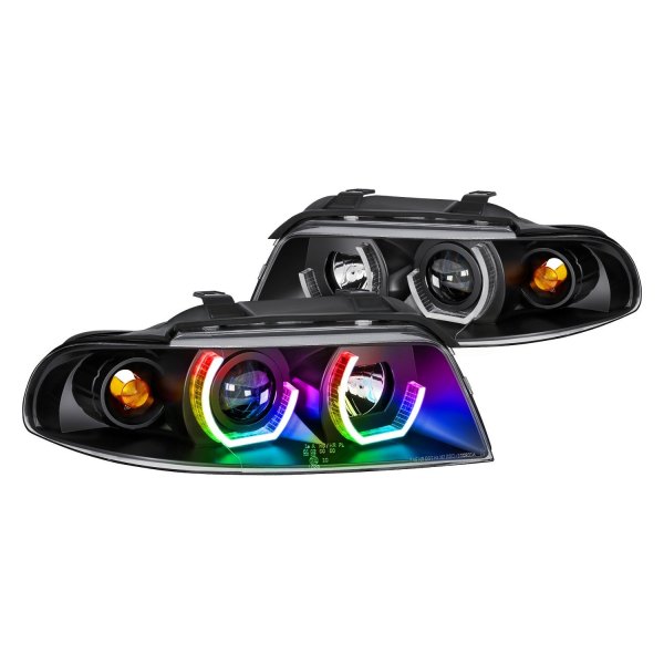 Lumen® - 7 Color Black LED DRL Bar Projector Headlights, Audi A4