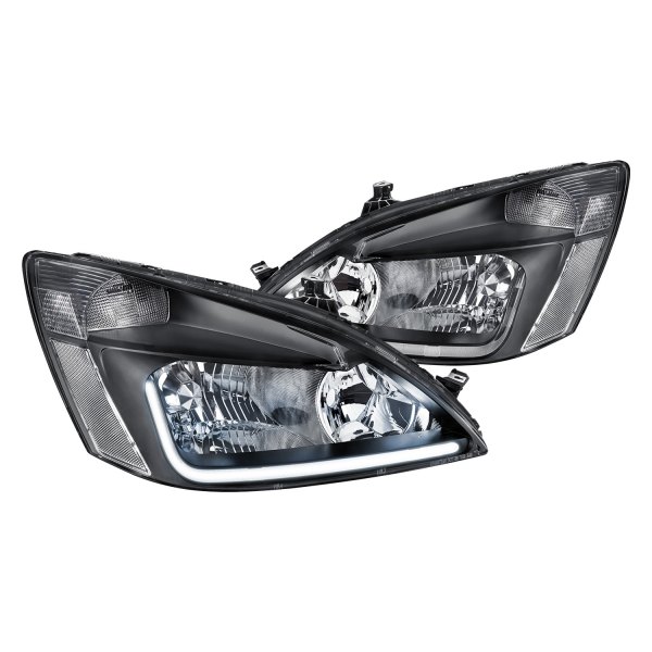 Lumen® - Black/Chrome LED DRL Bar Headlights, Honda Accord