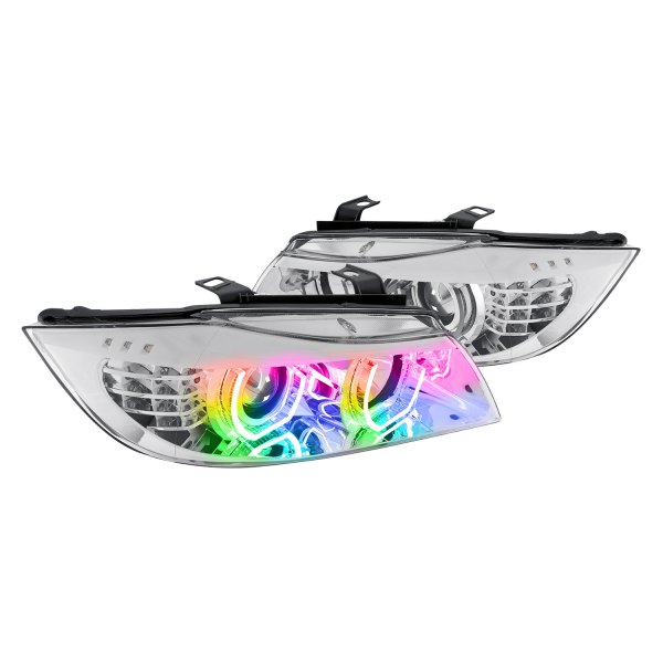 Lumen® - 7 Color Chrome DRL Bar Projector Headlights with LED Turn Signal, BMW 3-Series