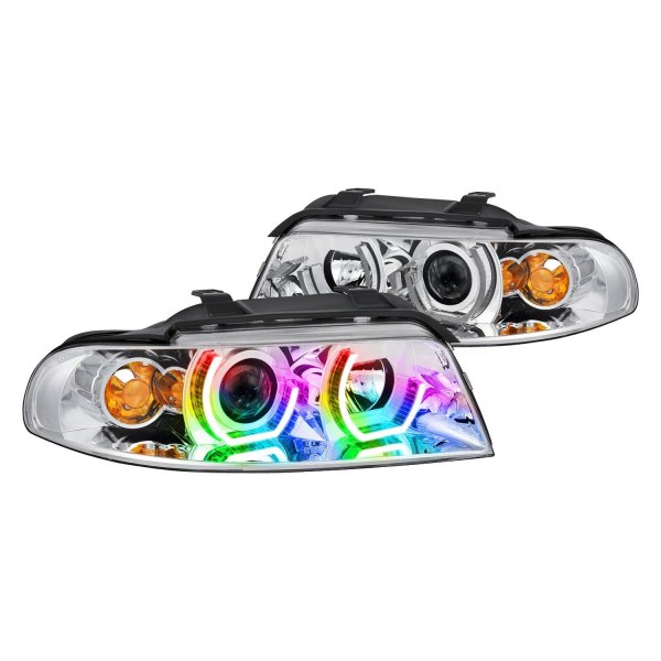 Lumen® - 7 Color Chrome LED DRL Bar Projector Headlights, Audi A4