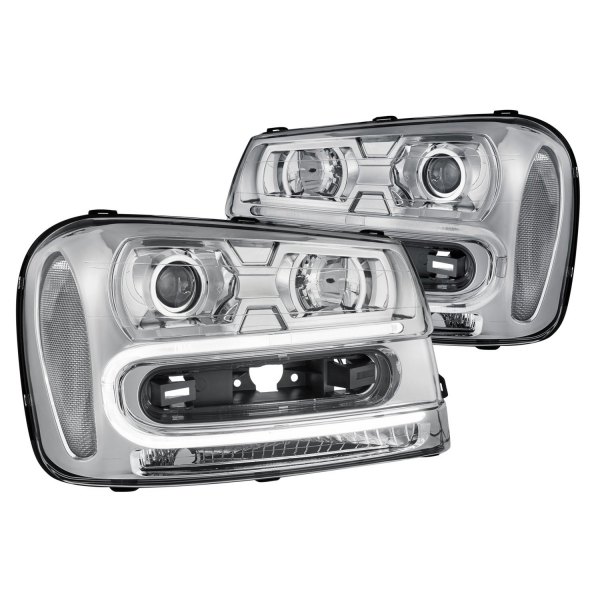 Lumen® - Chrome LED DRL Bar Projector Headlights, Chevy Trailblazer