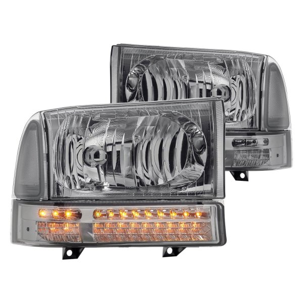 Lumen® - Chrome/Smoke Euro Headlights with LED Turn Signal/Parking Lights