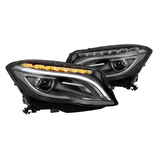 Lumen® - Black DRL Bar Projector Headlights with LED Turn Signal, Mercedes GLA Class