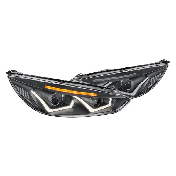 Lumen® - Black DRL Bar Projector Headlights with LED Turn Signal, Ford Focus