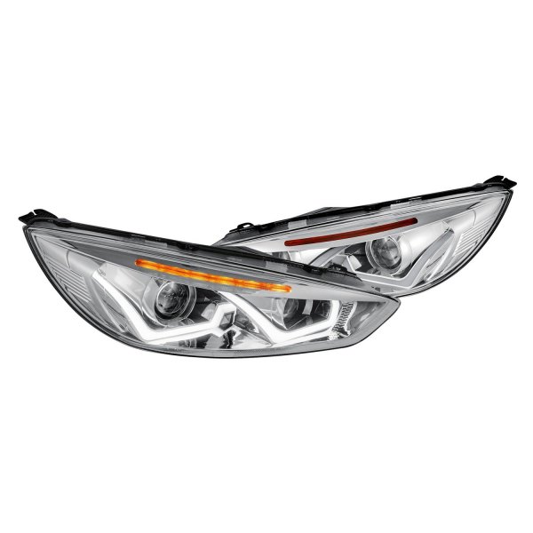 Lumen® - Chrome DRL Bar Projector Headlights with LED Turn Signal, Ford Focus