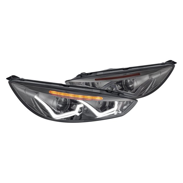 Lumen® - Chrome/Smoke DRL Bar Projector Headlights with LED Turn Signal, Ford Focus
