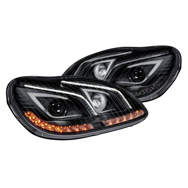 Lumen® - Black DRL Bar Projector Headlights with LED Turn Signal, Mercedes S Class