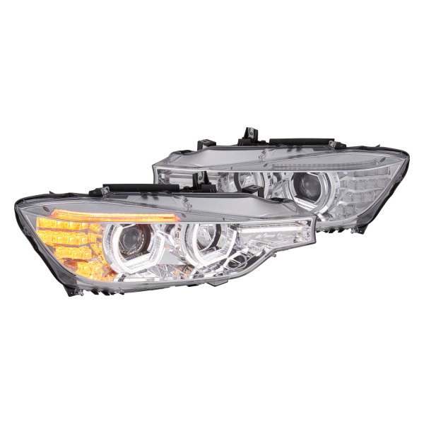 Lumen® - Chrome DRL Bar Projector Headlights with LED Turn Signal, BMW 3-Series
