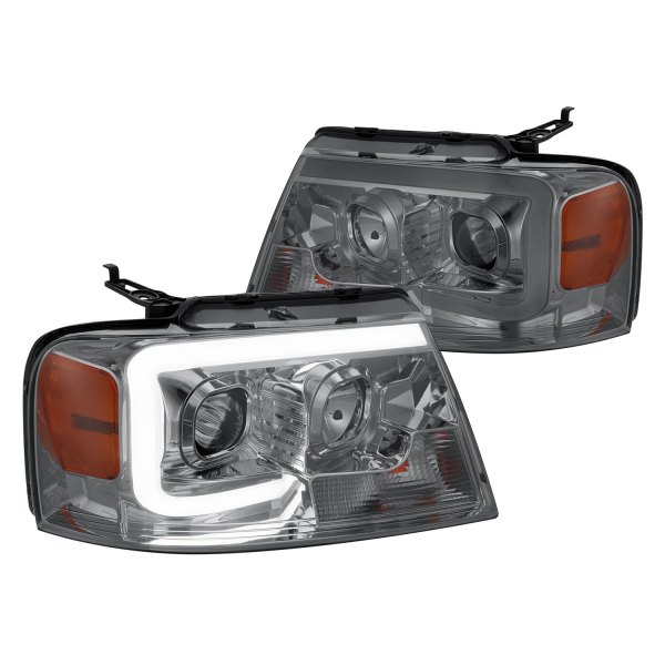 Lumen® - Chrome/Smoke LED DRL Bar Projector Headlights, Ford F-150