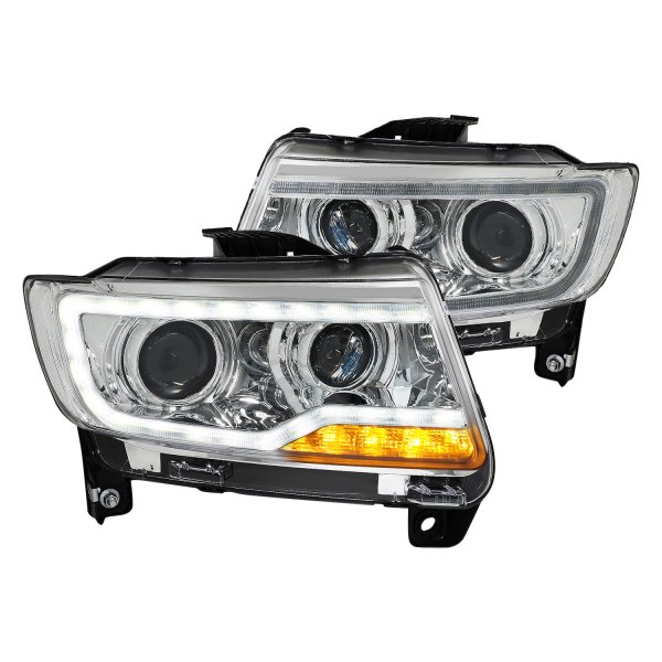 Lumen® - Chrome DRL Bar Projector Headlights with LED Turn Signal, Jeep Compass