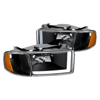Lumen® - Black LED DRL Bar Euro Headlights with Turn Signal/Corner Lights