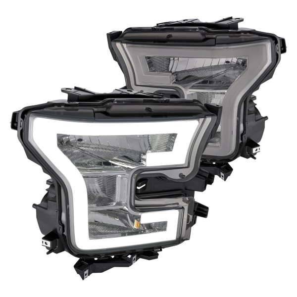 Lumen® - Chrome/Smoke LED DRL Bar Euro Headlights, Ford F-150