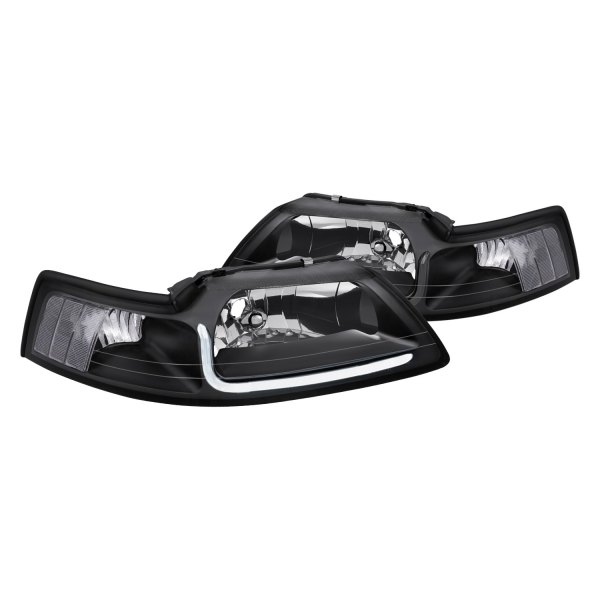 Lumen® - Black LED DRL Bar Euro Headlights, Ford Mustang