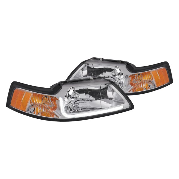 Lumen® - Chrome LED DRL Bar Euro Headlights, Ford Mustang