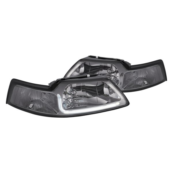Lumen® - Chrome/Smoke LED DRL Bar Euro Headlights, Ford Mustang