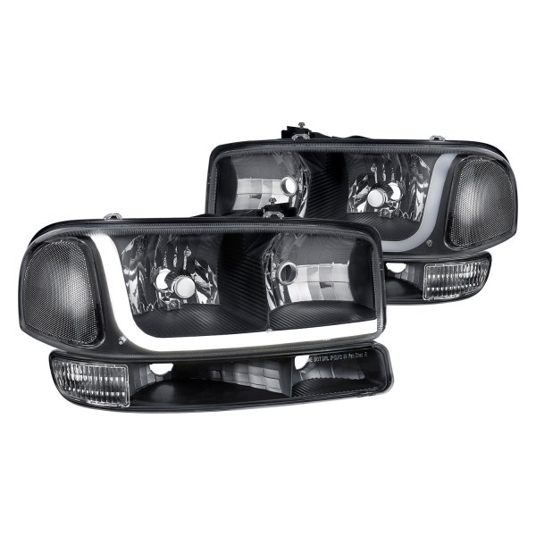 Lumen® - Black LED DRL Bar Euro Headlights with Turn Signal/Parking Lights
