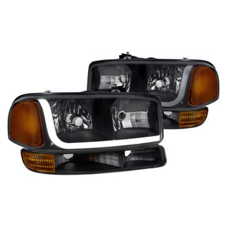 Lumen® - Black/Smoke LED DRL Bar Euro Headlights with Turn Signal/Parking Lights