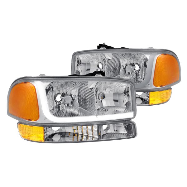 Lumen® - Chrome LED DRL Bar Euro Headlights with Turn Signal/Parking Lights