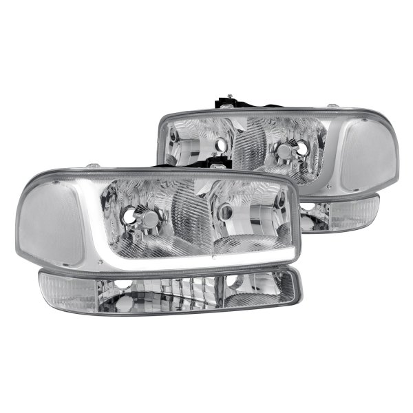 Lumen® - Chrome LED DRL Bar Euro Headlights with Turn Signal/Parking Lights