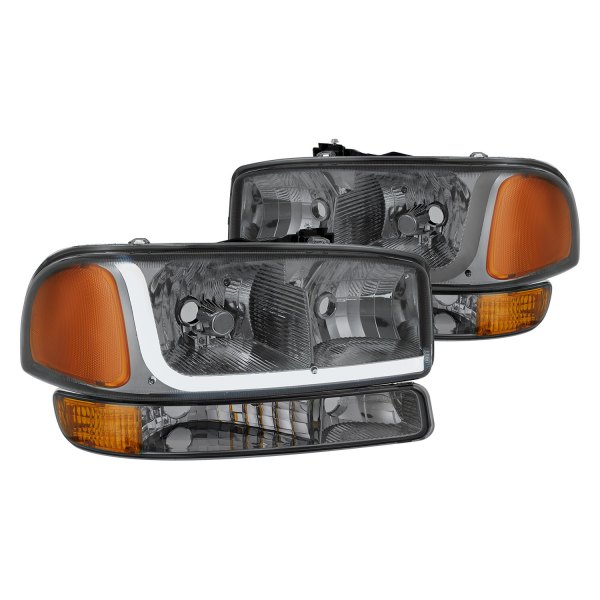 Lumen® - Chrome/Smoke LED DRL Bar Euro Headlights with Turn Signal/Parking Lights