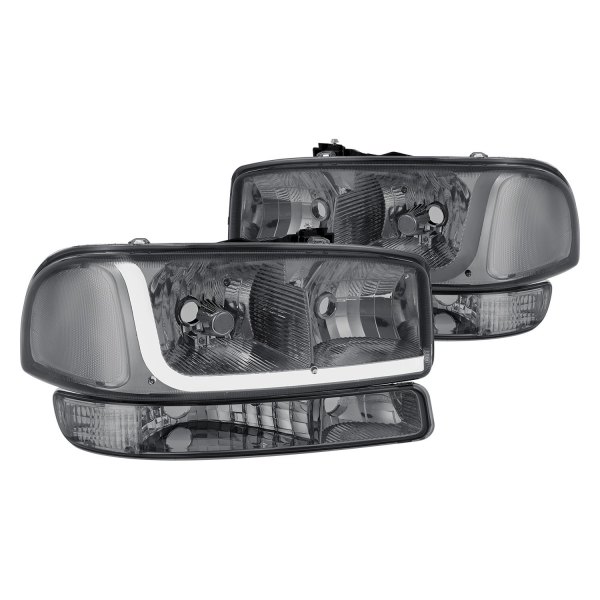 Lumen® - Chrome/Smoke LED DRL Bar Euro Headlights with Turn Signal/Parking Lights