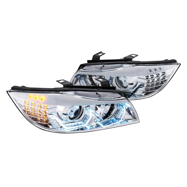 Lumen® - Chrome DRL Bar Projector Headlights with LED Turn Signal, BMW 3-Series