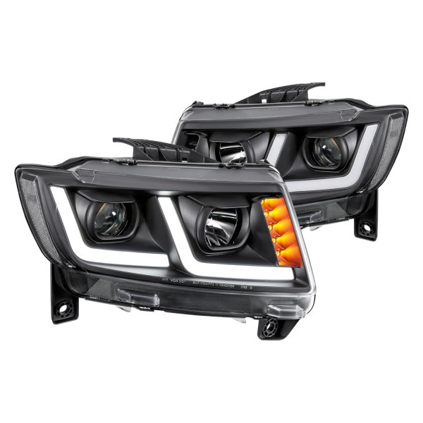 Lumen® - Black DRL Bar Projector Headlights with LED Turn Signal, Jeep Grand Cherokee