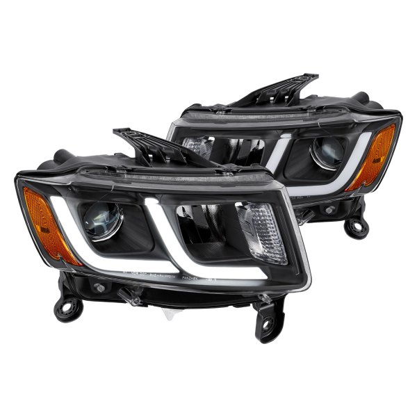 Lumen® - Black LED DRL Bar Projector Headlights, Jeep Grand Cherokee