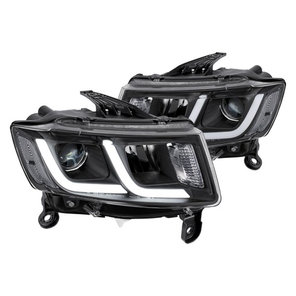 Lumen® - Black LED DRL Bar Projector Headlights, Jeep Grand Cherokee