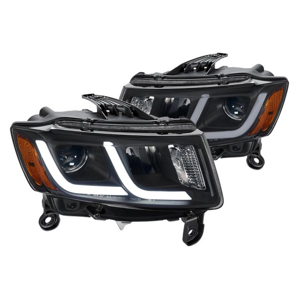 Lumen® - Black/Smoke LED DRL Bar Projector Headlights, Jeep Grand Cherokee