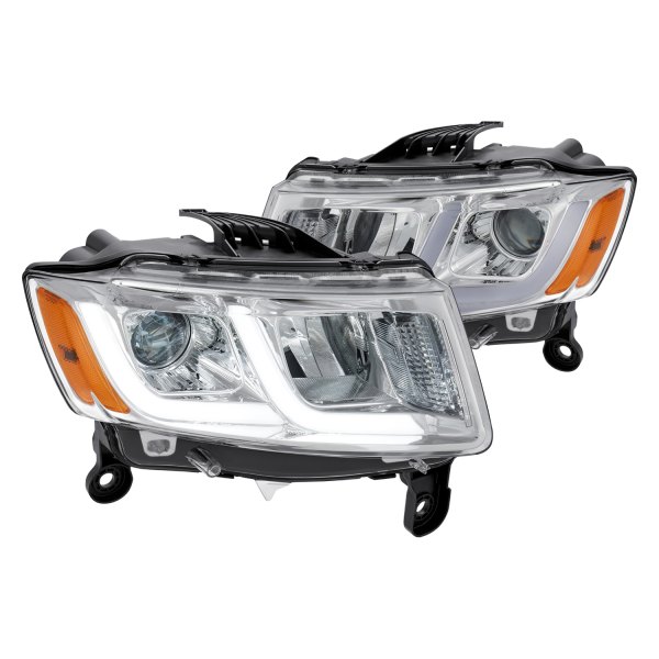Lumen® - Chrome LED DRL Bar Projector Headlights, Jeep Grand Cherokee