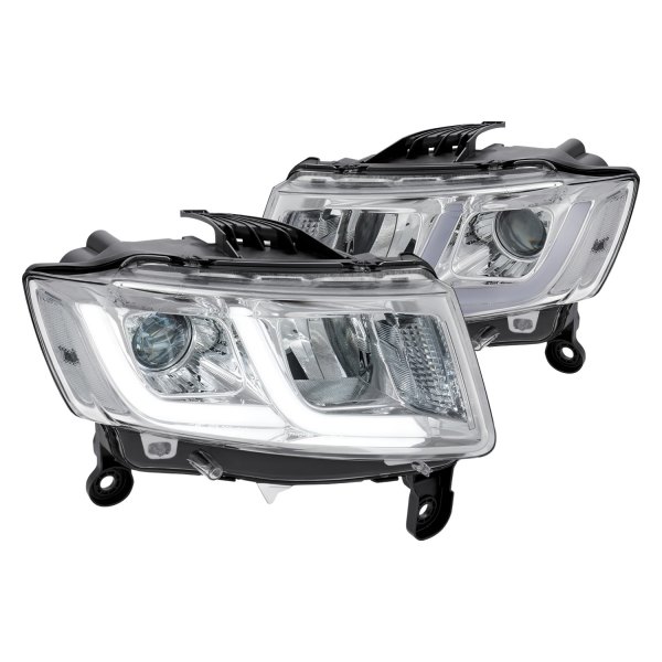 Lumen® - Chrome LED DRL Bar Projector Headlights, Jeep Grand Cherokee