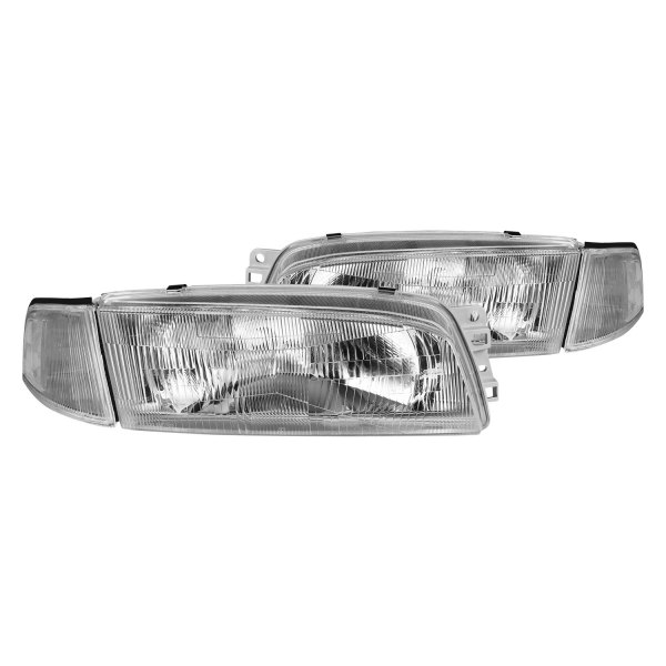 Lumen® - Chrome Factory Style Headlights with Turn Signal/Corner Lights, Mitsubishi Mirage