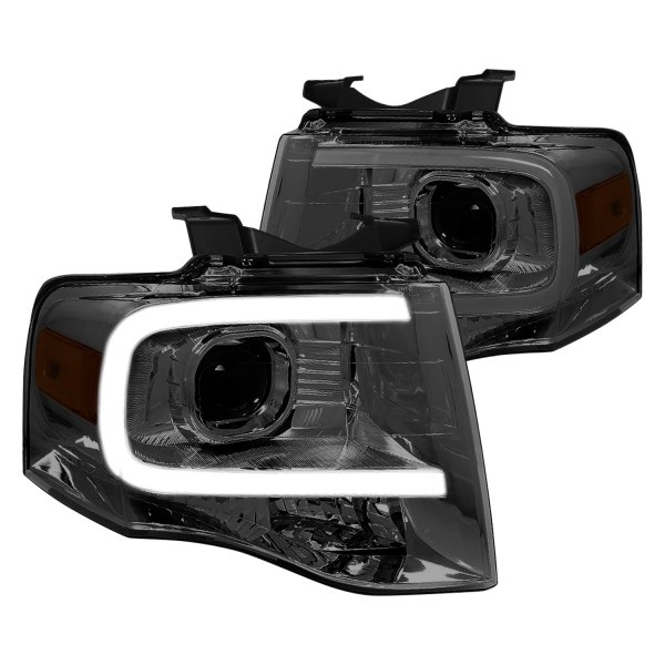 Lumen® - Chrome/Smoke LED DRL Bar Projector Headlights, Ford Expedition