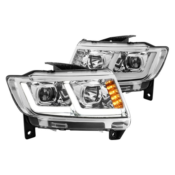 Lumen® - Chrome DRL Bar Projector Headlights with LED Turn Signal, Jeep Grand Cherokee