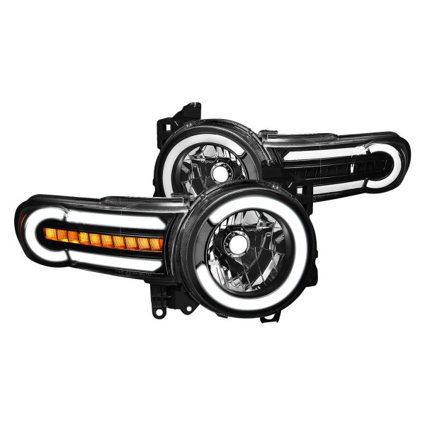 Lumen® - Black DRL Bar Headlights with Sequential LED Turn Signal, Toyota FJ Cruiser