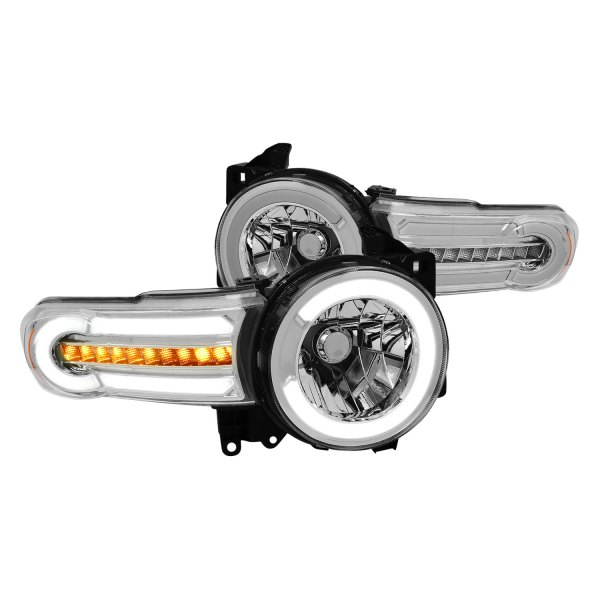 Lumen® - Chrome DRL Bar Headlights with Sequential LED Turn Signal, Toyota FJ Cruiser