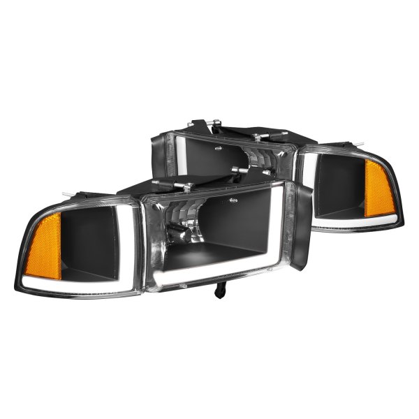 Lumen® - Black LED DRL Bar Headlights with Turn Signal/Corner Lights, Dodge Ram