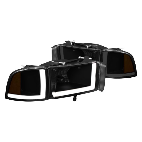Lumen® - Black/Smoke LED DRL Bar Headlights with Turn Signal/Corner Lights, Dodge Ram