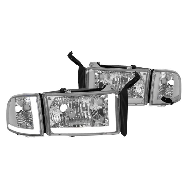 Lumen® - Chrome LED DRL Bar Headlights with Turn Signal/Corner Lights, Dodge Ram