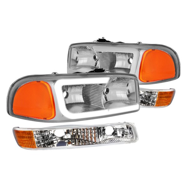 Lumen® - Chrome LED DRL Bar Headlights with Turn Signal/Parking Lights