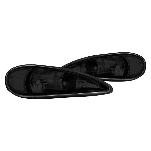 Lumen® - Black/Smoke Euro Headlights, Pontiac Grand Am